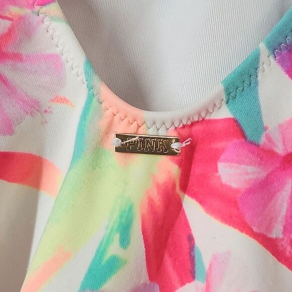 Victoria's Secret PINK Neon Pink Hibiscus Floral Print One Piece Swimsuit Size M - Picture 10 of 16